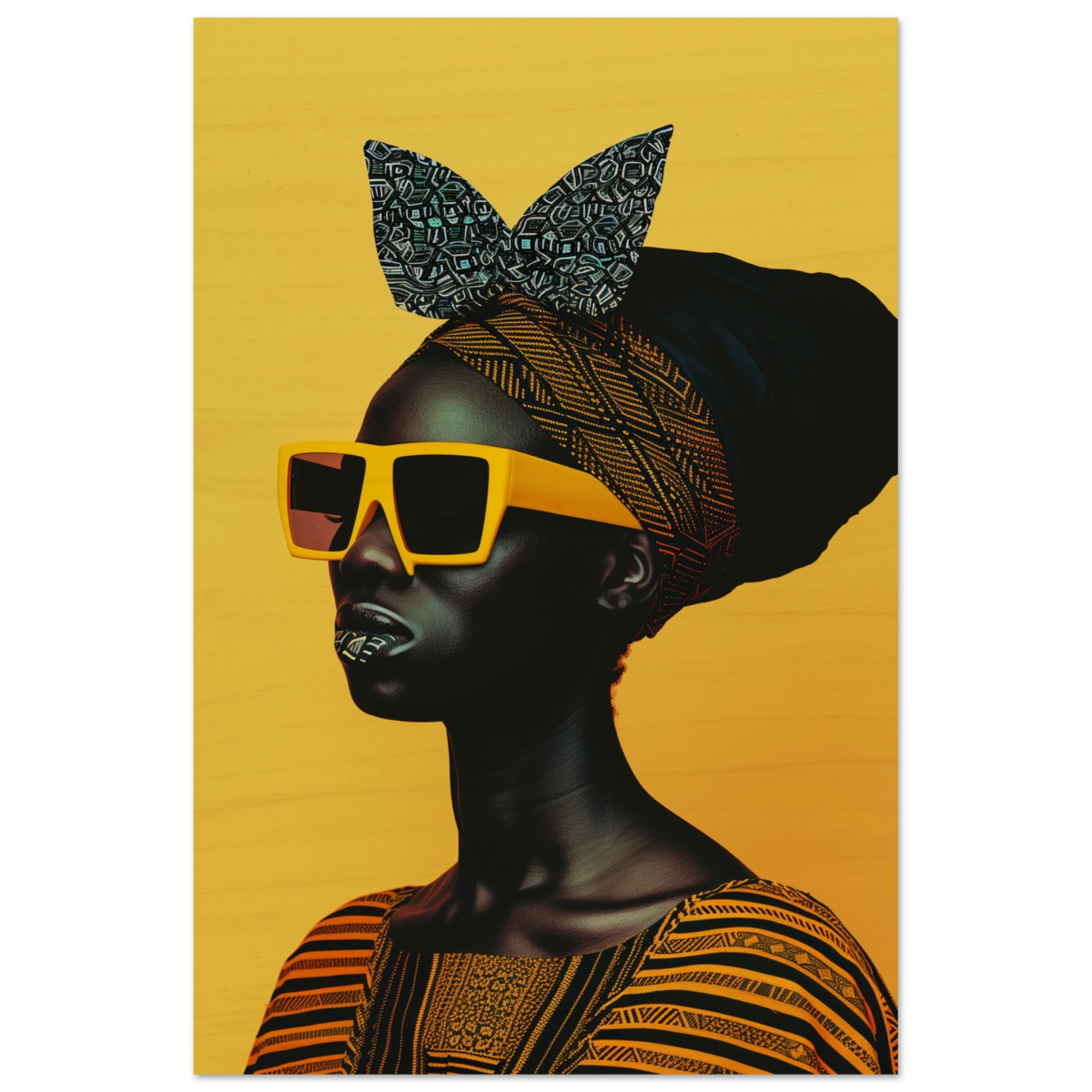 AfroFuturist Muse – Bold Afrocentric Portrait Wall Art Print - Wood Prints - 60x90 cm / 24x36″ - 