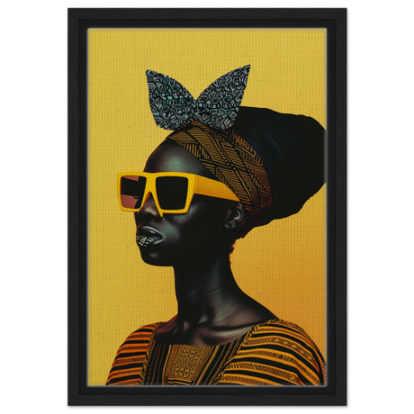 AfroFuturist Muse – Bold Afrocentric Portrait Wall Art Print - Framed Canvas - 30x45 cm / 12x18″ - Black frame