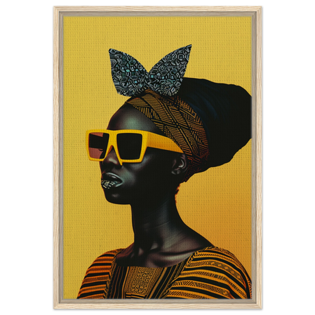 AfroFuturist Muse – Bold Afrocentric Portrait Wall Art Print - Framed Canvas - 50x75 cm / 20x30″ - Wood frame
