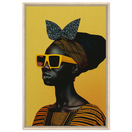 AfroFuturist Muse – Bold Afrocentric Portrait Wall Art Print - Framed Canvas - 60x90 cm / 24x36″ - Wood frame