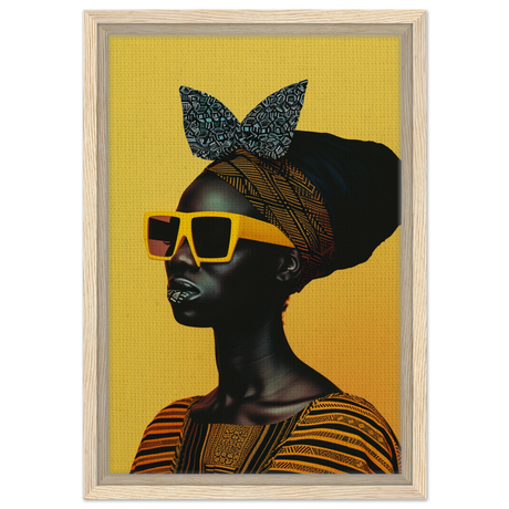 AfroFuturist Muse – Bold Afrocentric Portrait Wall Art Print - Framed Canvas - 30x45 cm / 12x18″ - Wood frame