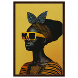 AfroFuturist Muse – Bold Afrocentric Portrait Wall Art Print - Framed Canvas - 60x90 cm / 24x36″ - Dark wood frame