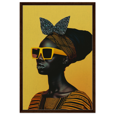 AfroFuturist Muse – Bold Afrocentric Portrait Wall Art Print - Framed Canvas - 60x90 cm / 24x36″ - Dark wood frame