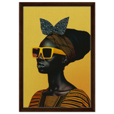 AfroFuturist Muse – Bold Afrocentric Portrait Wall Art Print - Framed Canvas - 40x60 cm / 16x24″ - Dark wood frame