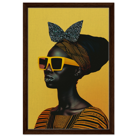 AfroFuturist Muse – Bold Afrocentric Portrait Wall Art Print - Framed Canvas - 40x60 cm / 16x24″ - Dark wood frame
