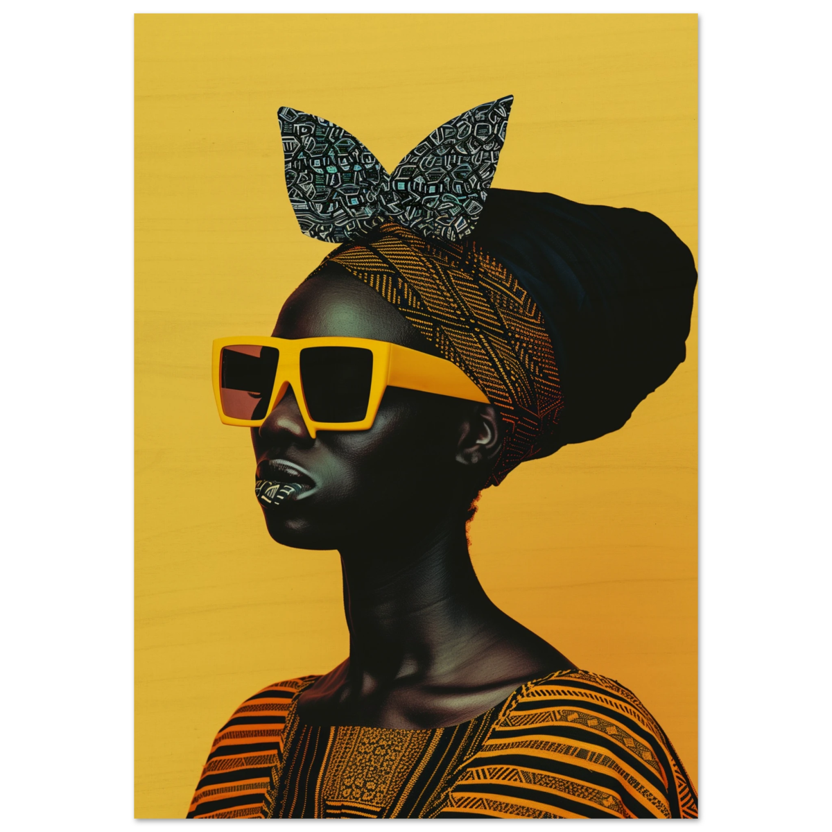 AfroFuturist Muse – Bold Afrocentric Portrait Wall Art Print - Wood Prints - 70x100 cm / 28x40″ - 