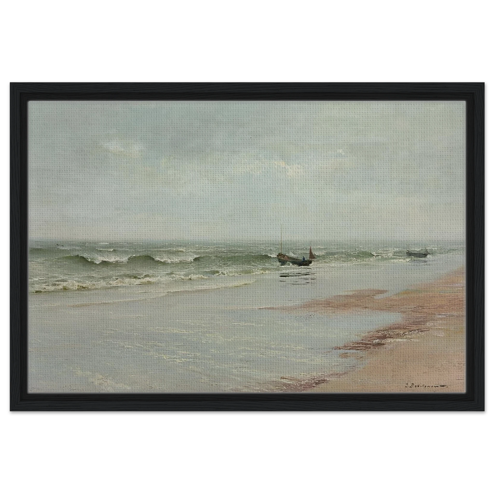 Along the Shore – William Trost Richards Coastal Wall Art Print - Framed Canvas - 40x60 cm / 16x24″ - Black frame