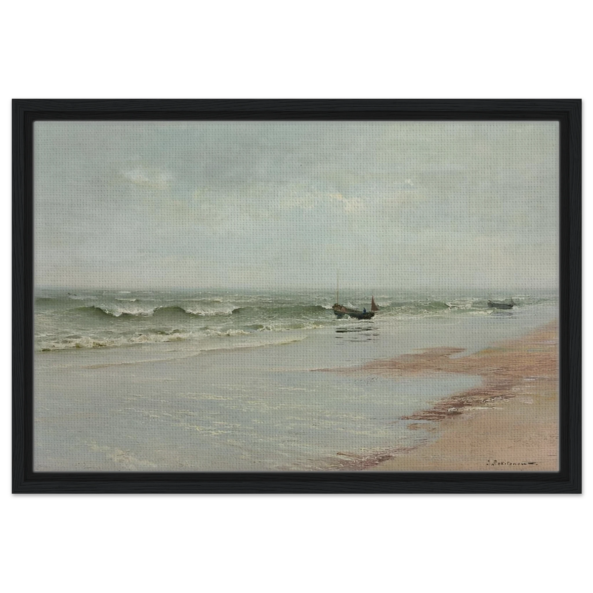 Along the Shore – William Trost Richards Coastal Wall Art Print - Framed Canvas - 40x60 cm / 16x24″ - Black frame