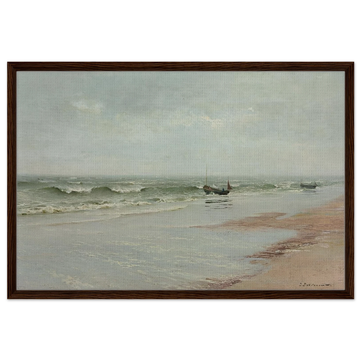 Along the Shore – William Trost Richards Coastal Wall Art Print - Framed Canvas - 60x90 cm / 24x36″ - Dark wood frame