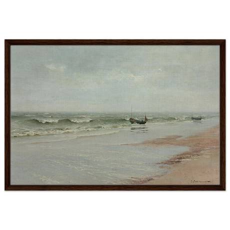 Along the Shore – William Trost Richards Coastal Wall Art Print - Framed Canvas - 60x90 cm / 24x36″ - Dark wood frame