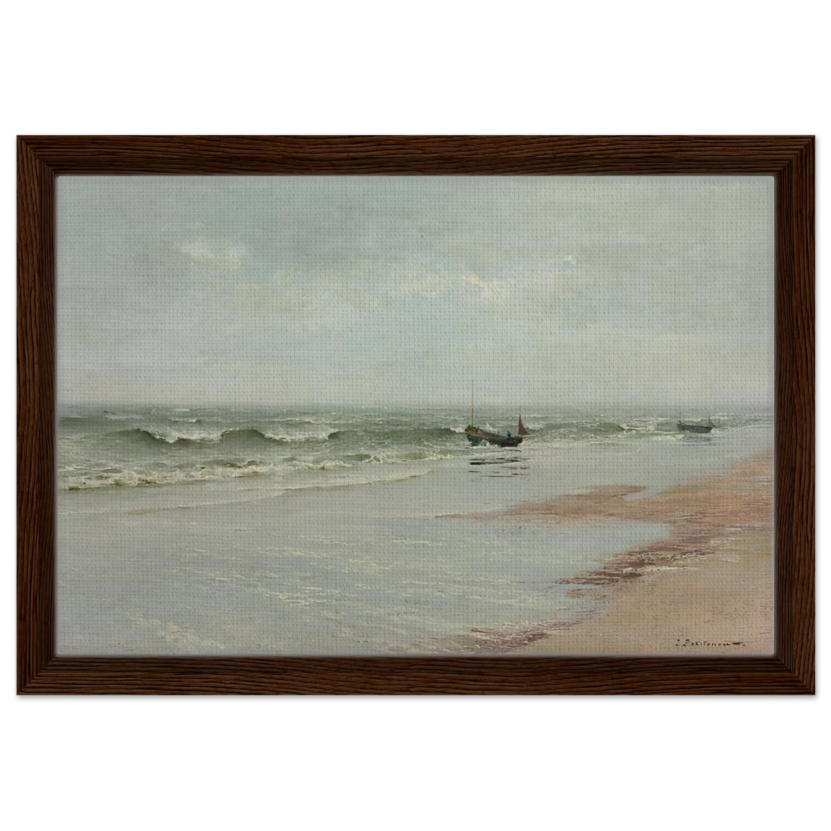 Along the Shore – William Trost Richards Coastal Wall Art Print - Framed Canvas - 30x45 cm / 12x18″ - Dark wood frame