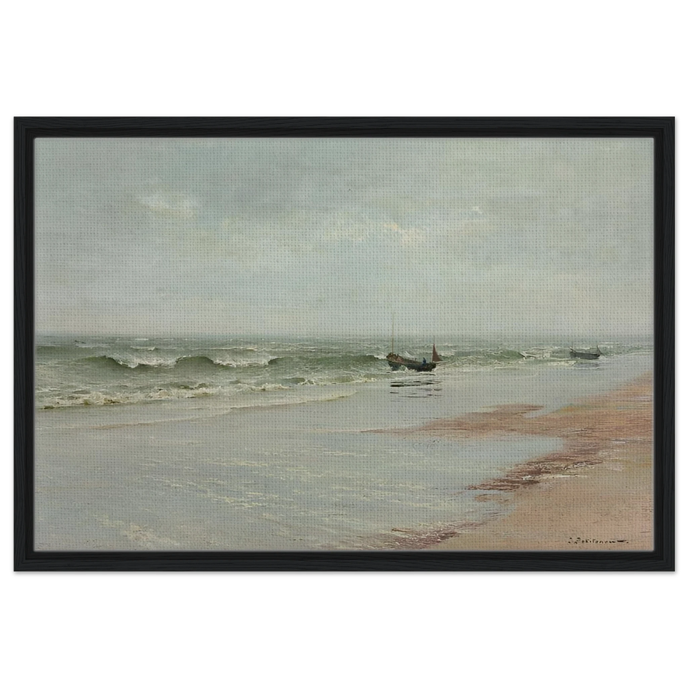 Along the Shore – William Trost Richards Coastal Wall Art Print - Framed Canvas - 50x75 cm / 20x30″ - Black frame