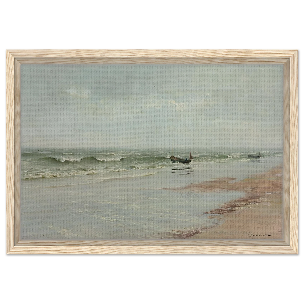 Along the Shore – William Trost Richards Coastal Wall Art Print - Framed Canvas - 30x45 cm / 12x18″ - Wood frame