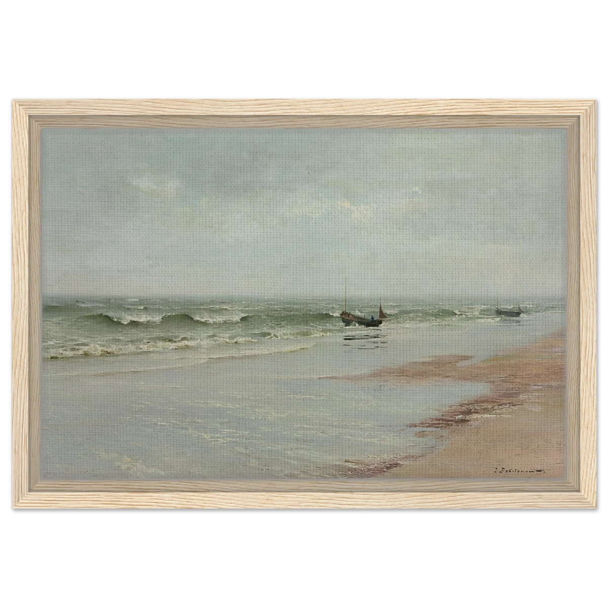 Along the Shore – William Trost Richards Coastal Wall Art Print - Framed Canvas - 30x45 cm / 12x18″ - Wood frame
