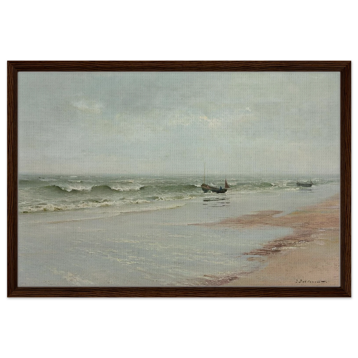 Along the Shore – William Trost Richards Coastal Wall Art Print - Framed Canvas - 50x75 cm / 20x30″ - Dark wood frame