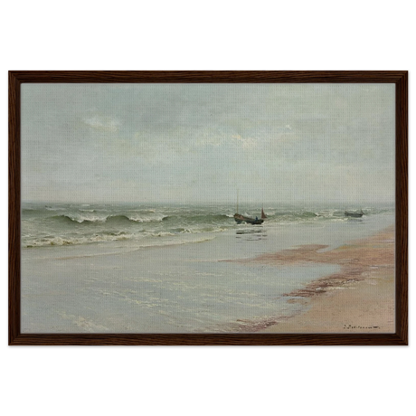 Along the Shore – William Trost Richards Coastal Wall Art Print - Framed Canvas - 50x75 cm / 20x30″ - Dark wood frame