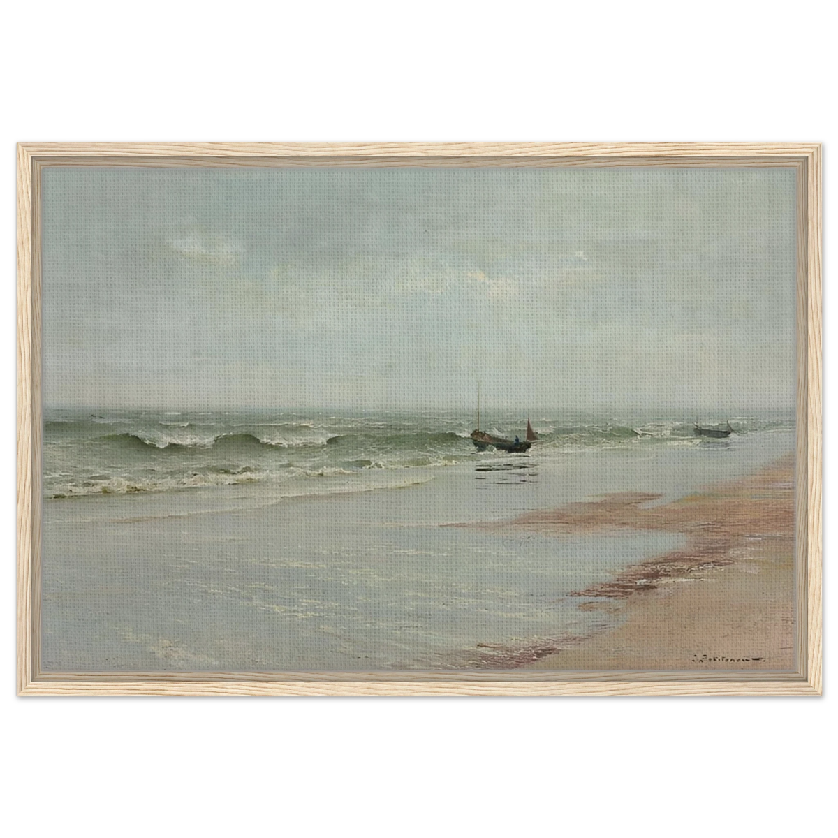 Along the Shore – William Trost Richards Coastal Wall Art Print - Framed Canvas - 50x75 cm / 20x30″ - Wood frame