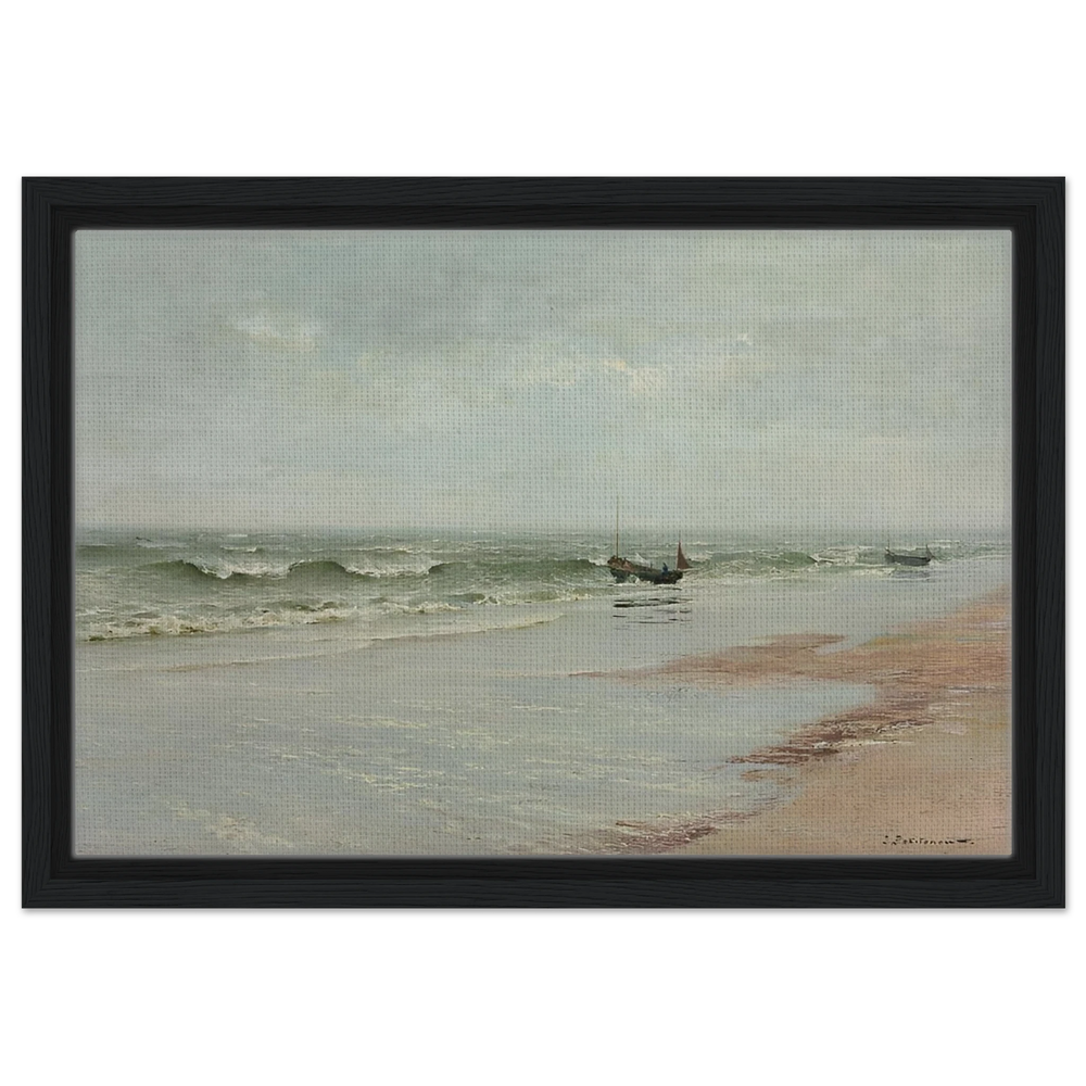 Along the Shore – William Trost Richards Coastal Wall Art Print - Framed Canvas - 30x45 cm / 12x18″ - Black frame