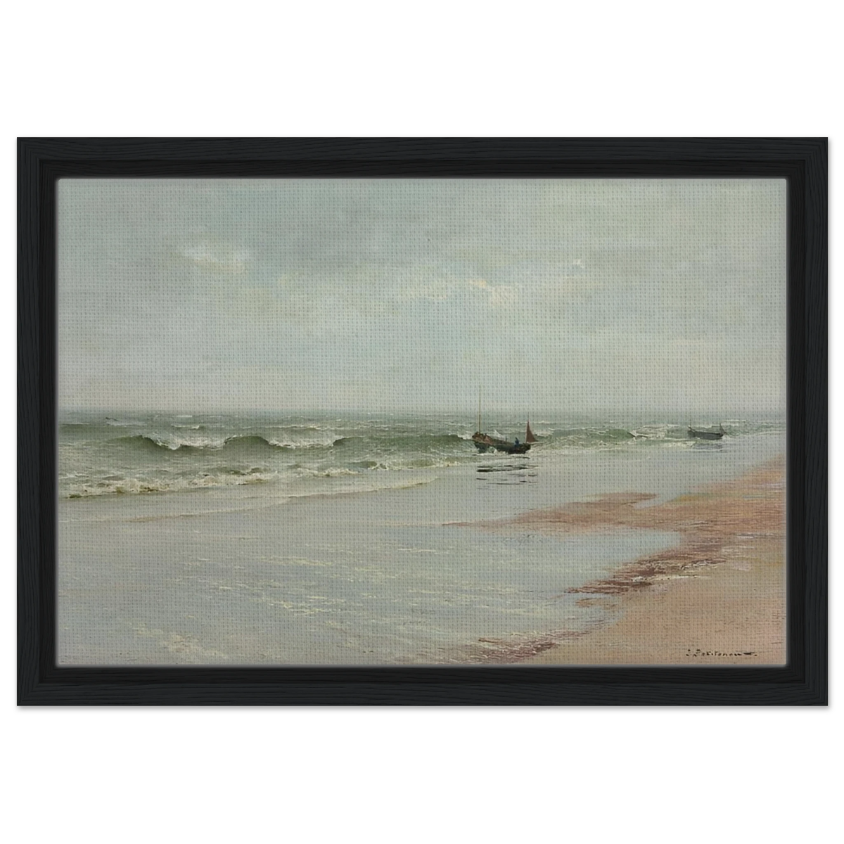 Along the Shore – William Trost Richards Coastal Wall Art Print - Framed Canvas - 30x45 cm / 12x18″ - Black frame