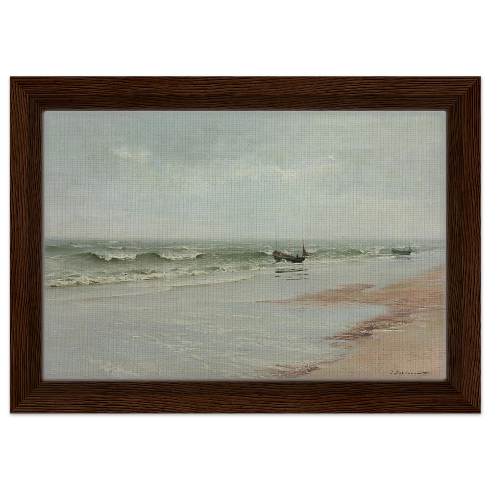 Along the Shore – William Trost Richards Coastal Wall Art Print - Framed Canvas - 20x30 cm / 8x12″ - Dark wood frame