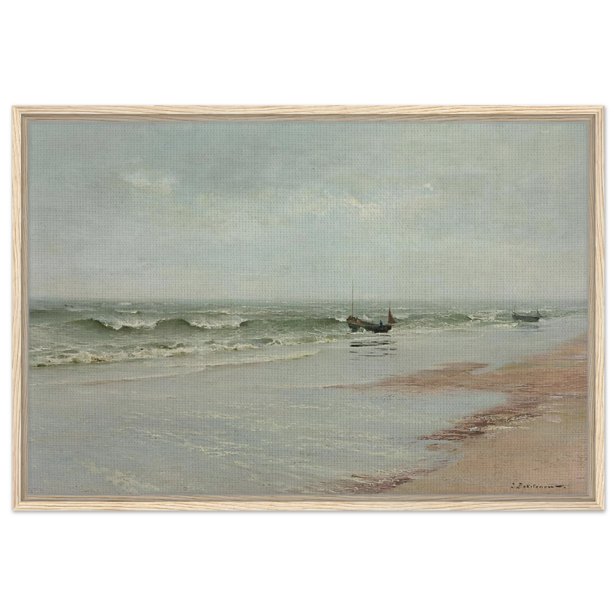 Along the Shore – William Trost Richards Coastal Wall Art Print - Framed Canvas - 60x90 cm / 24x36″ - Wood frame