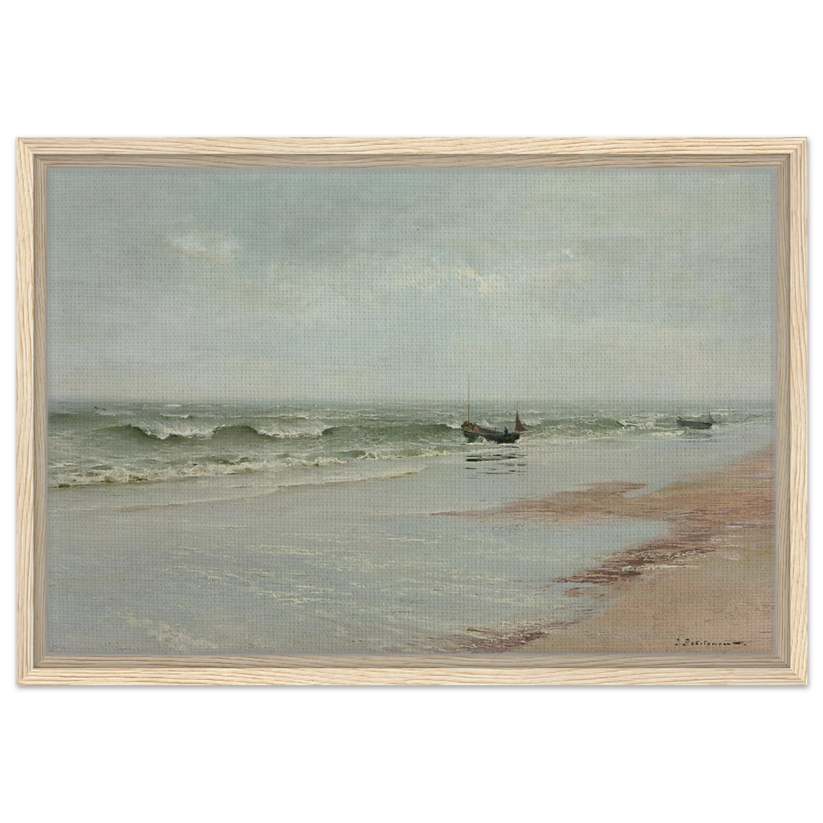 Along the Shore – William Trost Richards Coastal Wall Art Print - Framed Canvas - 40x60 cm / 16x24″ - Wood frame