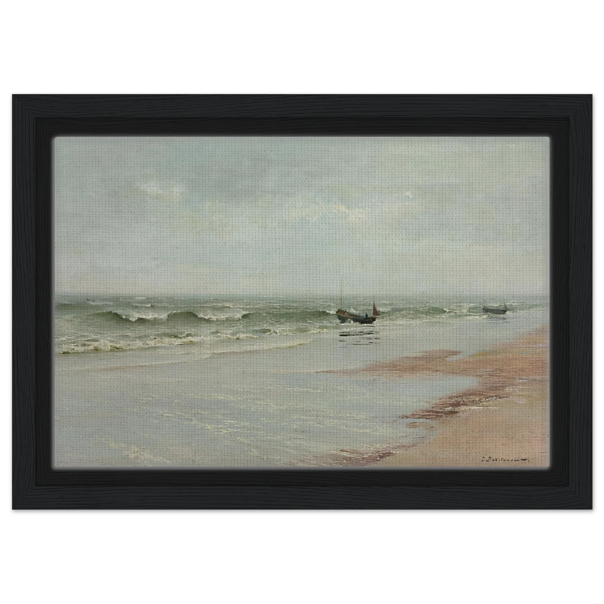 Along the Shore – William Trost Richards Coastal Wall Art Print - Framed Canvas - 20x30 cm / 8x12″ - Black frame