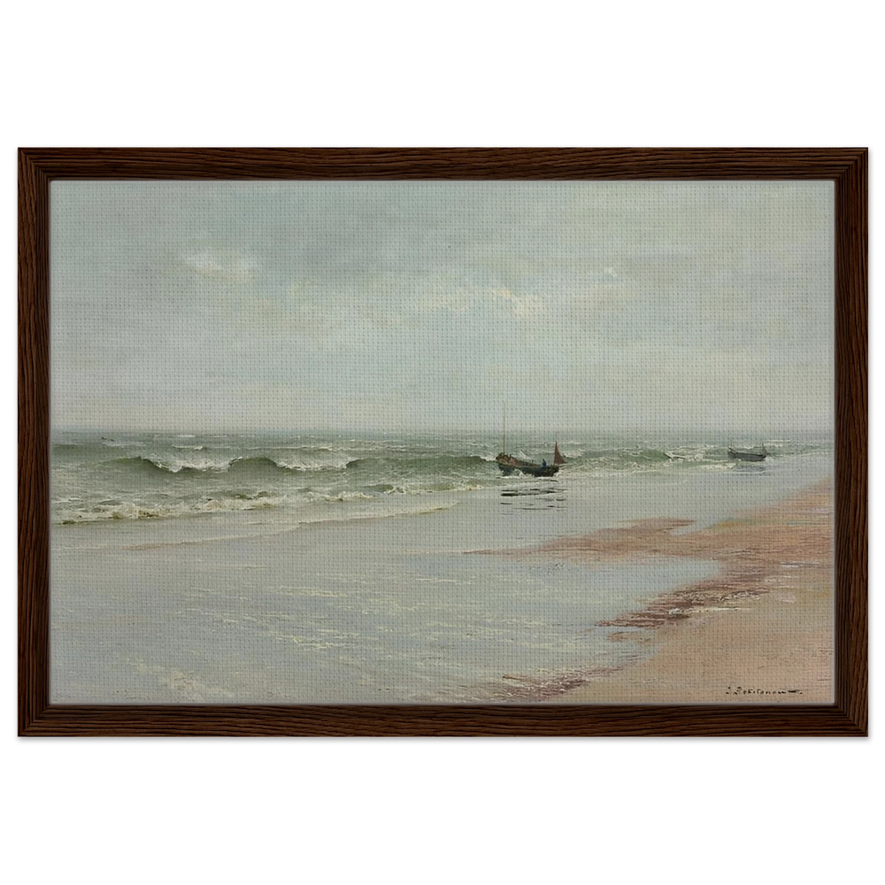 Along the Shore – William Trost Richards Coastal Wall Art Print - Framed Canvas - 40x60 cm / 16x24″ - Dark wood frame