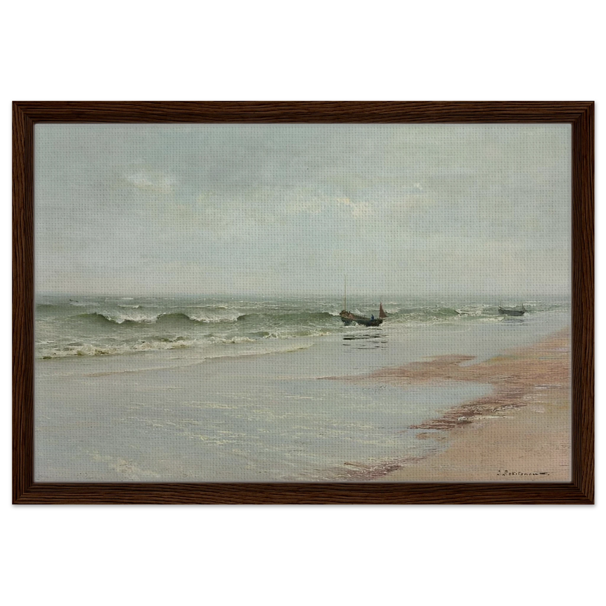 Along the Shore – William Trost Richards Coastal Wall Art Print - Framed Canvas - 40x60 cm / 16x24″ - Dark wood frame