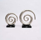 Aluminum Swirl Abstract Sculptures – Modern Art Décor with Black Base, Set of 2 - Nickel - 