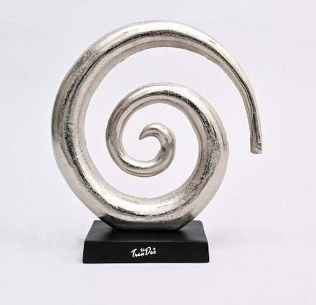 Aluminum Swirl Abstract Sculptures – Modern Art Décor with Black Base, Set of 2 - Nickel - 