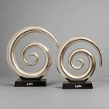 Aluminum Swirl Abstract Sculptures – Modern Art Décor with Black Base, Set of 2 - Nickel - 