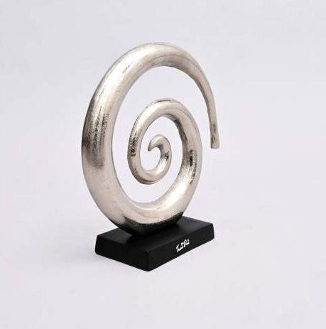 Aluminum Swirl Abstract Sculptures – Modern Art Décor with Black Base, Set of 2 - Nickel - 