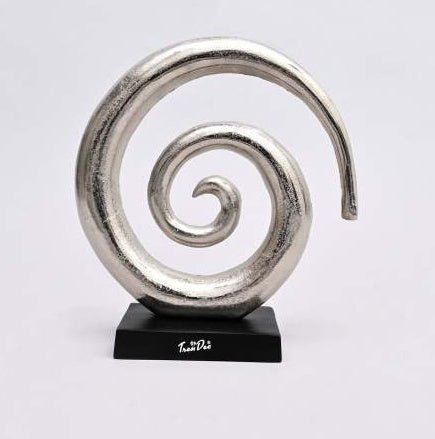 Aluminum Swirl Abstract Sculptures – Modern Art Décor with Black Base, Set of 2 - Nickel - 