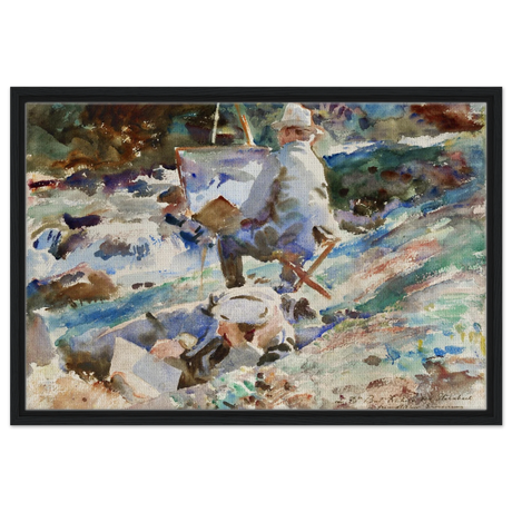 An Artist at His Easel (1914) by John Singer Sargent | Wall art Print | Vintage Collection - Framed Canvas - 50x75 cm / 20x30″ - Black frame