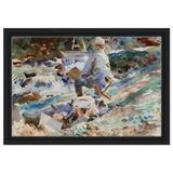 An Artist at His Easel (1914) by John Singer Sargent | Wall art Print | Vintage Collection - Framed Canvas - 30x45 cm / 12x18″ - Black frame