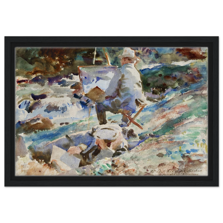 An Artist at His Easel (1914) by John Singer Sargent | Wall art Print | Vintage Collection - Framed Canvas - 30x45 cm / 12x18″ - Black frame