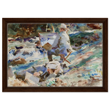 An Artist at His Easel (1914) by John Singer Sargent | Wall art Print | Vintage Collection - Framed Canvas - 30x45 cm / 12x18″ - Dark wood frame