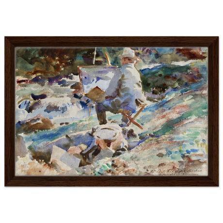 An Artist at His Easel (1914) by John Singer Sargent | Wall art Print | Vintage Collection - Framed Canvas - 30x45 cm / 12x18″ - Dark wood frame