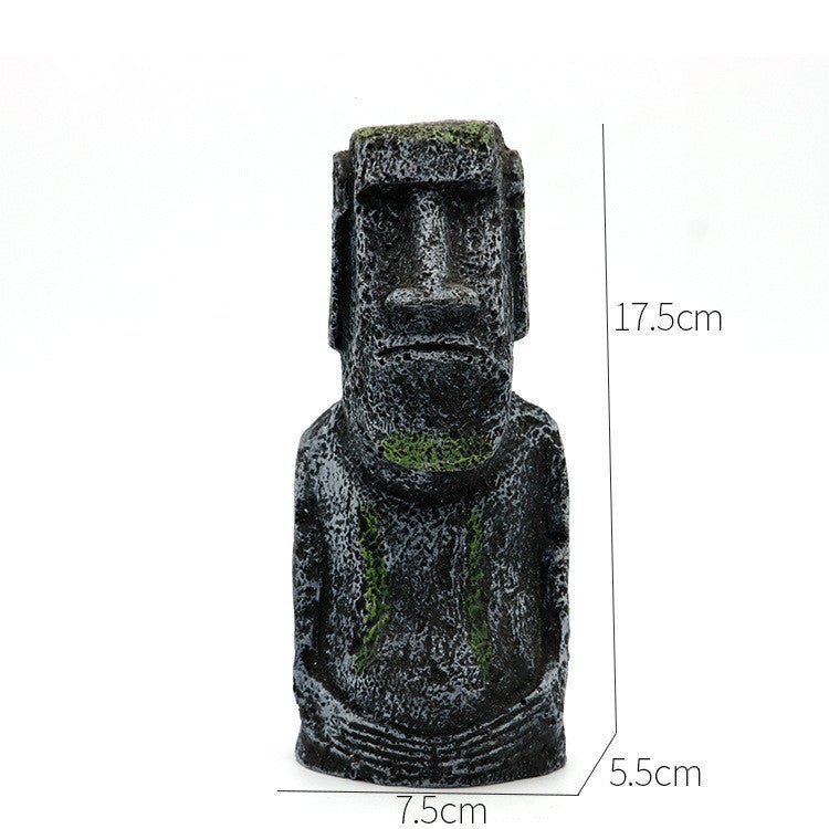 Ancient Stone Moai Head Sculpture – Resin Statue for Home & Garden Decor - Medium Moai Head - Black - 