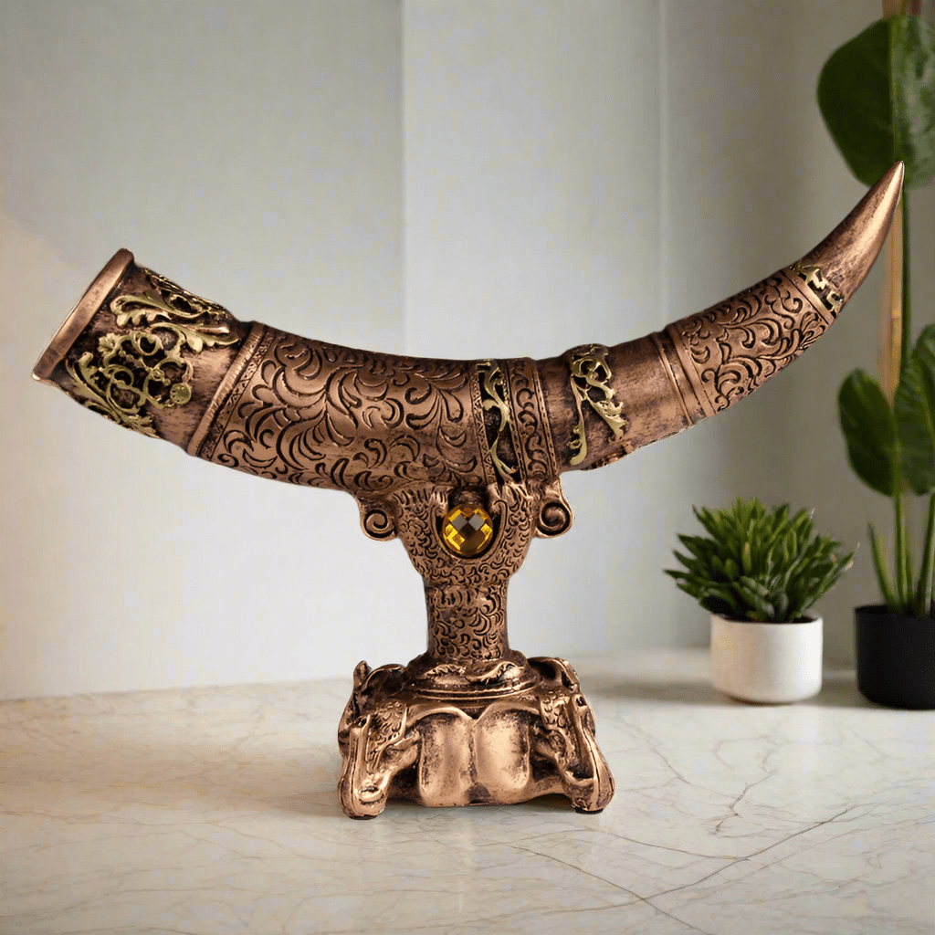 Antique Horn - Shaped Resin Sculpture – Ornamental Ivory - Style Home Décor - Bronze - 