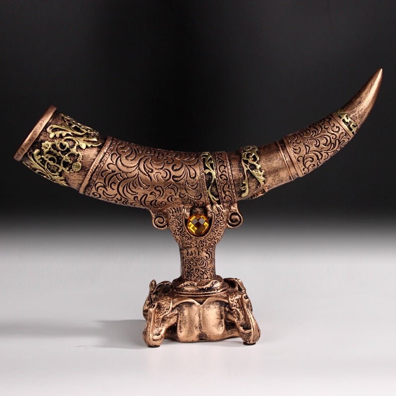 Antique Horn - Shaped Resin Sculpture – Ornamental Ivory - Style Home Décor - Bronze - 