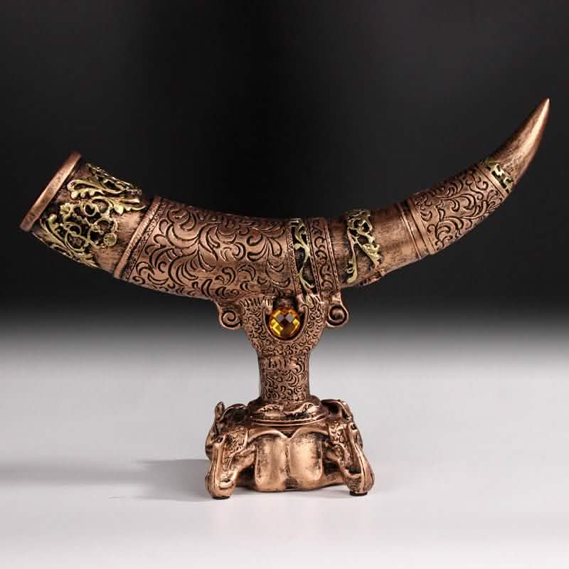 Antique Horn - Shaped Resin Sculpture – Ornamental Ivory - Style Home Décor - Bronze - 