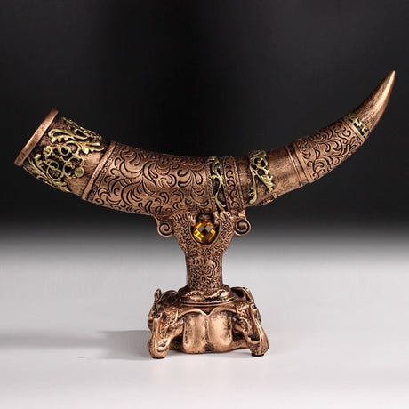 Antique Horn - Shaped Resin Sculpture – Ornamental Ivory - Style Home Décor - Bronze - 