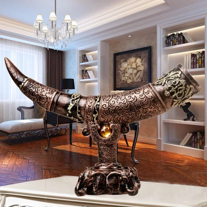 Antique Horn - Shaped Resin Sculpture – Ornamental Ivory - Style Home Décor - Bronze - 