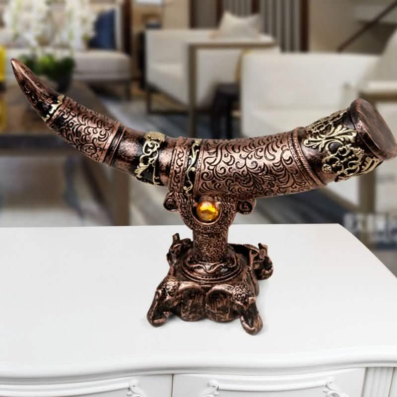 Antique Horn - Shaped Resin Sculpture – Ornamental Ivory - Style Home Décor - Bronze - 