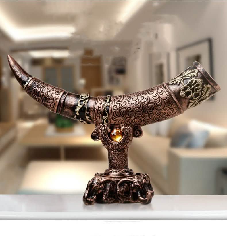 Antique Horn - Shaped Resin Sculpture – Ornamental Ivory - Style Home Décor - Bronze - 