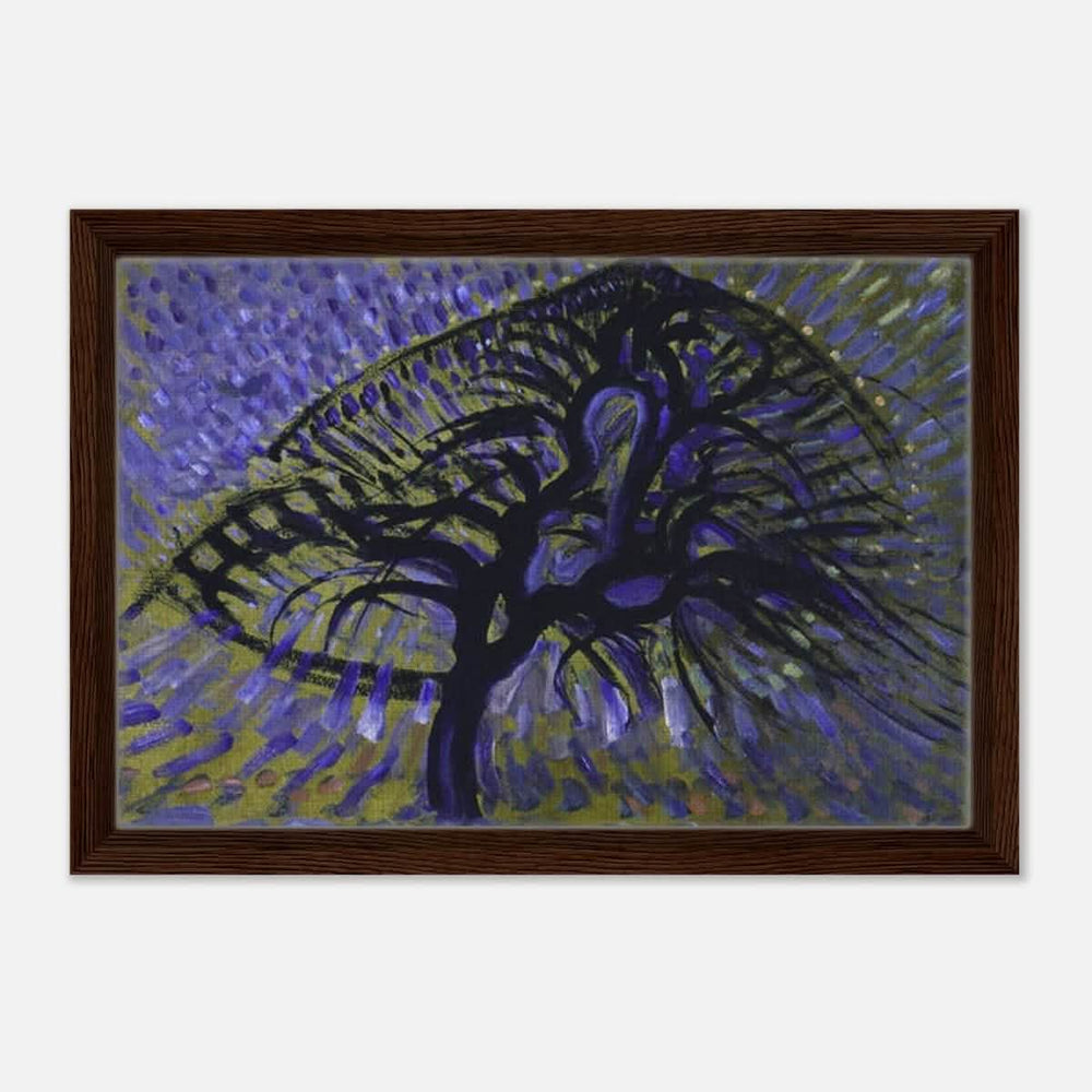 Apple Tree, Pointillist Version (1908–1909) by Piet Mondrian | Vintage wall art print - Framed Canvas - 30x45 cm / 12x18″ - Dark wood frame