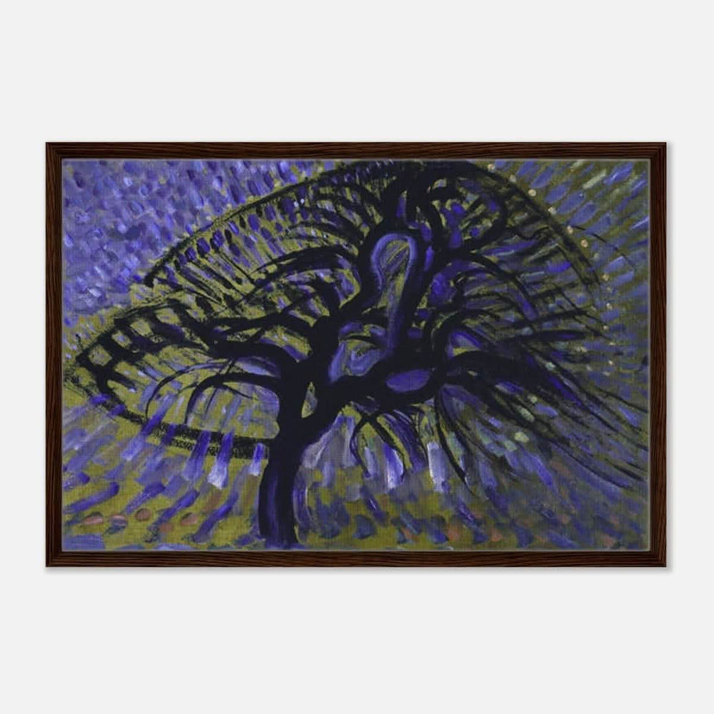 Apple Tree, Pointillist Version (1908–1909) by Piet Mondrian | Vintage wall art print - Framed Canvas - 60x90 cm / 24x36″ - Dark wood frame