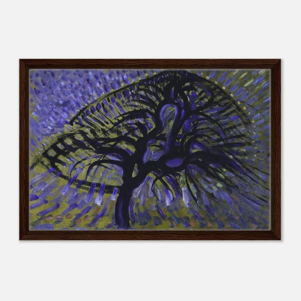 Apple Tree, Pointillist Version (1908–1909) by Piet Mondrian | Vintage wall art print - Framed Canvas - 40x60 cm / 16x24″ - Dark wood frame